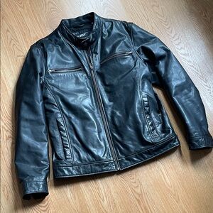 Black Rivet Large Men's Black Zippered Leather Jacket